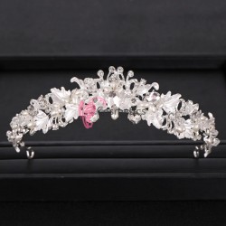 Coroana eleganta pentru mireasa CR012SS Argintie cu cristale din sticla si perle